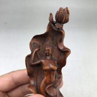 FEMALE BUDDHA STATUE CARVED BY HAND IN CHINESE RARE BOXWOOD STATUE 440 3