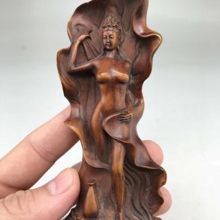 FEMALE BUDDHA STATUE CARVED BY HAND IN CHINESE RARE BOXWOOD STATUE 440 4