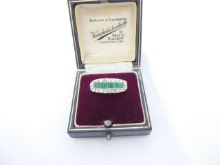 Fine Art Deco Old Cut Diamond Emerald Large 18ct Gold Cluster Ring Boxed