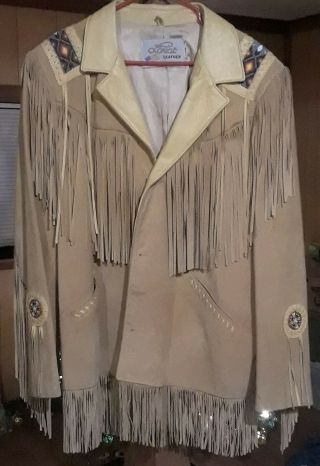 Vtg Lariat Western Leather Fringe Men Suede Coat Jacket Lined Usa Size Xl Brown