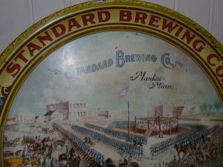 1900 - 08 ANTIQUE BEER TRAY STANDARD BREWING Co MANKATO MINN SIOUX INDIAN HANGING 5
