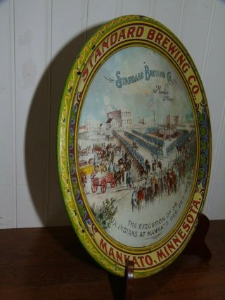 1900 - 08 ANTIQUE BEER TRAY STANDARD BREWING Co MANKATO MINN SIOUX INDIAN HANGING 6