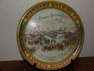 1900 - 08 ANTIQUE BEER TRAY STANDARD BREWING Co MANKATO MINN SIOUX INDIAN HANGING 7