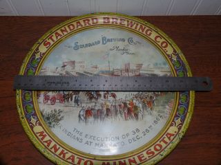 1900 - 08 ANTIQUE BEER TRAY STANDARD BREWING Co MANKATO MINN SIOUX INDIAN HANGING 8