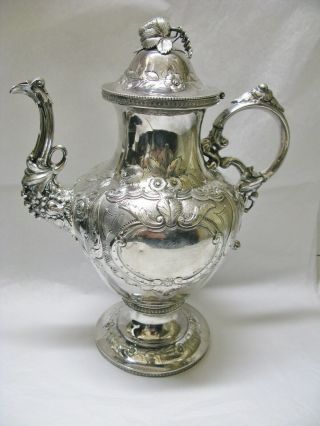 Harris & Hoyt Southern Kentucky Elaborate Coin Silver Coffee Pot 27.  3 TO 12 3/4 