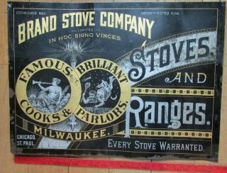 Antique Tin Sign Brand Stove Company Milwaukee Wi,  Parlor & Cook Stoves,  19th C.