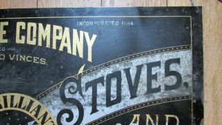 Antique TIN Sign BRAND STOVE COMPANY Milwaukee WI,  Parlor & Cook Stoves,  19th C. 2