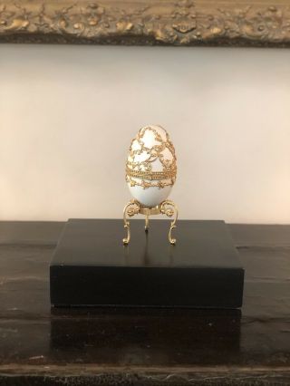 Vintage Ostrich Egg Jeweled Musical Keepsake - Trinket - Faberge Like Box Plays