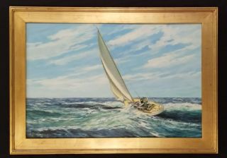 Antique Sailboat Painting M.  G.  Friedrich Oil Painting