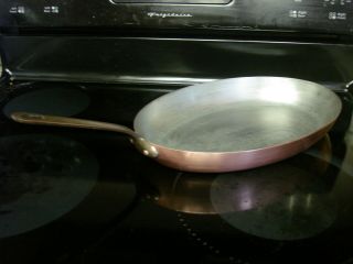 Made In France Vtg.  Williams Sonoma 14 " Oval Copper W/tin Lined Saute Pan Euc