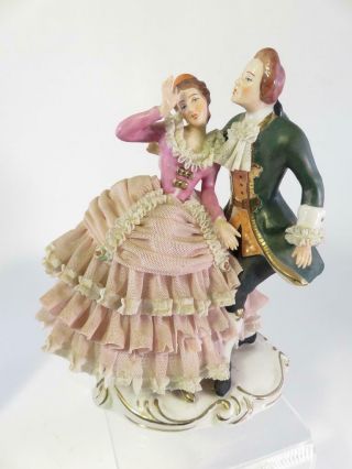 Rare Large Sized Antique Dresden Figurine Lovers Dancing