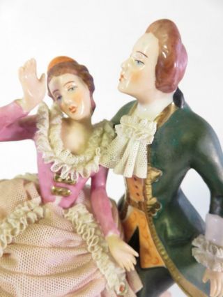 RARE LARGE SIZED ANTIQUE DRESDEN FIGURINE LOVERS DANCING 2