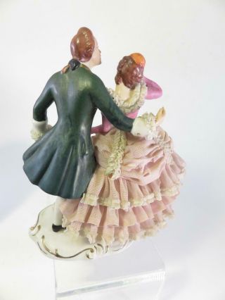 RARE LARGE SIZED ANTIQUE DRESDEN FIGURINE LOVERS DANCING 3