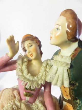 RARE LARGE SIZED ANTIQUE DRESDEN FIGURINE LOVERS DANCING 4