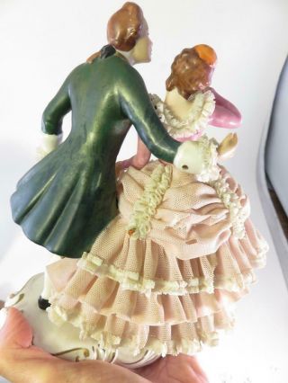 RARE LARGE SIZED ANTIQUE DRESDEN FIGURINE LOVERS DANCING 5