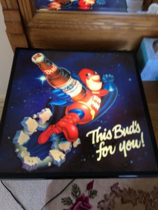 Vtg Budweiser Bud Man Budman In Motion Beer Bar Light Pub Sign
