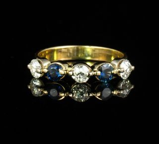 Art Deco Vintage Old European Natural 1.  10ct Sapphire Diamond 14k Gold Band Ring