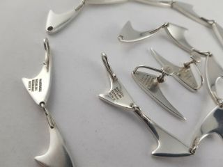 Bent Knudsen Sterling Shark ' s Tooth Set 1960 ' s Necklace Bracelet Ear Screw 3