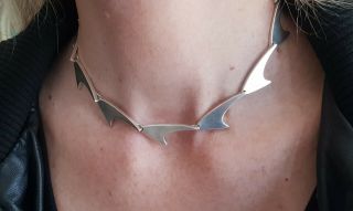 Bent Knudsen Sterling Shark ' s Tooth Set 1960 ' s Necklace Bracelet Ear Screw 5