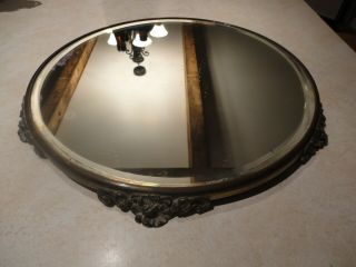 Antique Victorian 14 " Round Plateau Beveled Vanity Mirror Tray - 6 Footed Floral