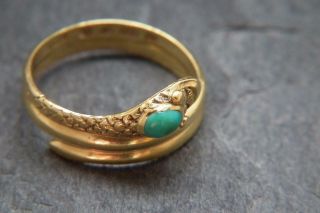 Finest Antique Georgian Turquoise & 18ct gold snake Ring London 1834 J.  F UK L/M 10