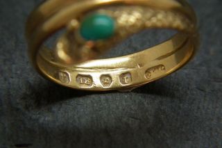 Finest Antique Georgian Turquoise & 18ct gold snake Ring London 1834 J.  F UK L/M 12