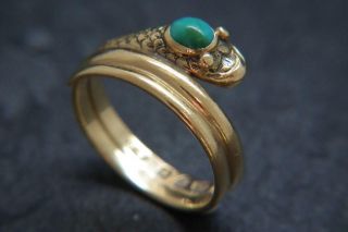 Finest Antique Georgian Turquoise & 18ct Gold Snake Ring London 1834 J.  F Uk L/m