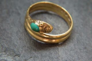 Finest Antique Georgian Turquoise & 18ct gold snake Ring London 1834 J.  F UK L/M 5