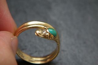 Finest Antique Georgian Turquoise & 18ct gold snake Ring London 1834 J.  F UK L/M 7