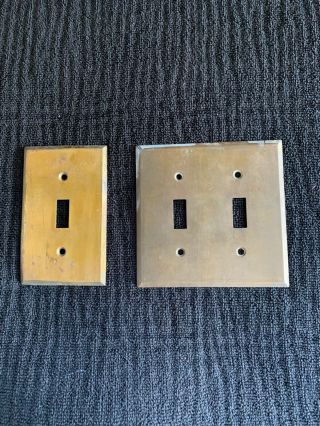 Vintage Heavy Solid Brass Switch Plates - Needs Polishing,  But In Good Shape