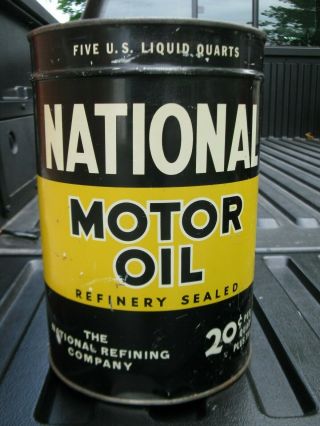 Antique Vintage NATIONAL Motor Oil 5 Quart Tin Can with.  20 price per quart 2