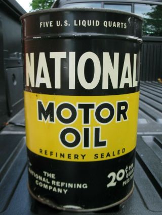 Antique Vintage NATIONAL Motor Oil 5 Quart Tin Can with.  20 price per quart 4