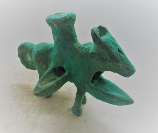 Ancient Near Eastern Bronze Oil Lamp In The Form Of A Bull 1000 - 500bce
