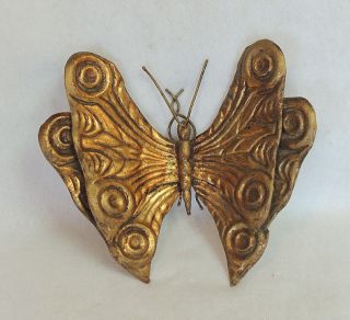 Vintage Mid Century Italian Metal Toleware Butterfly 10 " Gold Florentine