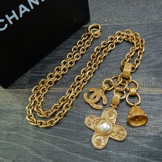 Chanel Gold Plated Cc Logos Charm Vintage Chain Necklace Pendant 4391a Rise - On