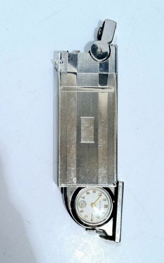 Vintage Asr Lighter W/ Built In Accro Swiss Chronograph Watch Look & Read