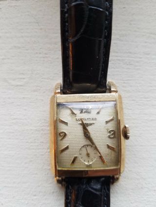 Mens Vintage Longines Wrist Watch With Black Leather Alligator Strap