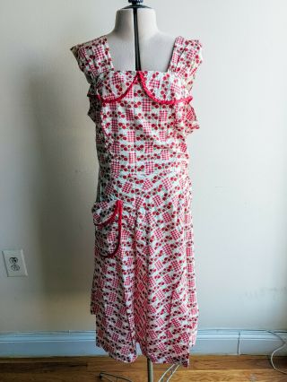 Vintage 1950s 1960s Princess Peggy cotton day dress roses gingham buttons Volup 2