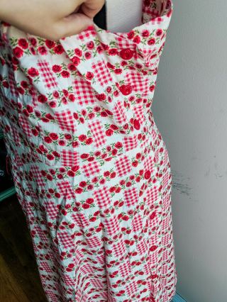 Vintage 1950s 1960s Princess Peggy cotton day dress roses gingham buttons Volup 3