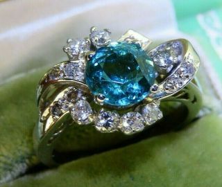Vintage Palladium Antique Art Deco Paraiba Blue Copper Tourmaline Diamond Ring