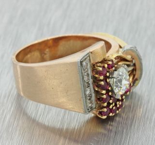 1930s Antique Art Deco Estate 14k Rose Gold.  90ctw Diamond Ruby Cocktail Ring D8 2