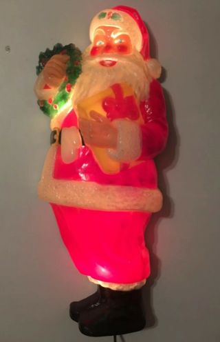 Vintage 30 " Christmas Noma Light Up Plastic Wall Hanging Reverse Painted Santa