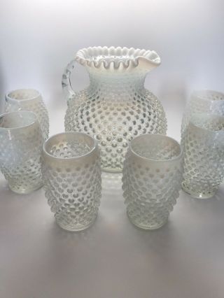 Vintage Fenton Hobnail French Opalescent Pitcher And Tumblers