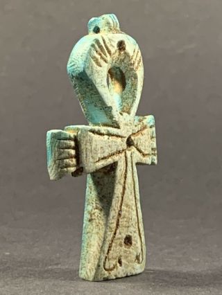 ANCIENT EGYPTIAN FAIENCE KEY OF LIFE W/ HIGH DETAILING CIRCA 770 - 330BC 2