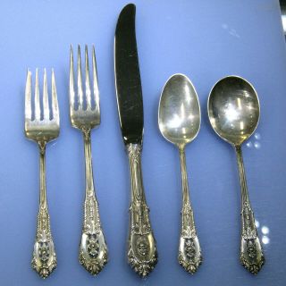 Vintage Wallace Rose Point Silverware 5 - Pc Place Setting Service For 6 - No Mono