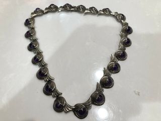 Vintage Margot De Taxco Sterling Silver Purple Cabochon Fan Necklace/earrings.