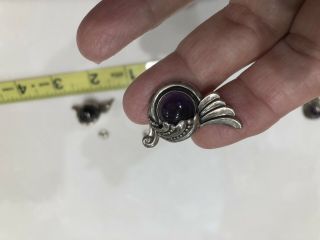 Vintage Margot De Taxco Sterling Silver Purple Cabochon Fan Necklace/Earrings. 3