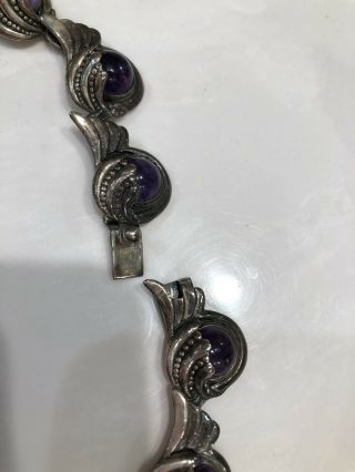 Vintage Margot De Taxco Sterling Silver Purple Cabochon Fan Necklace/Earrings. 5