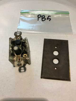 Vintage Push Button Light Switch And Brass Wall Cover Plate Pb5