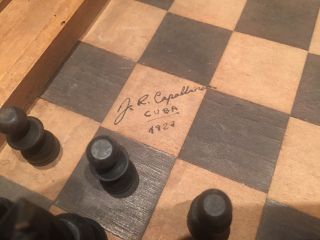 1927 Chess World Champion Jose Raul Capablanca Signed Chessboard Antique